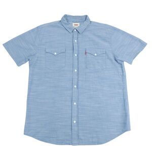 Levi's Short Sleeve Button-Up Chambray Shirt Light Blue 100% Cotton Size L